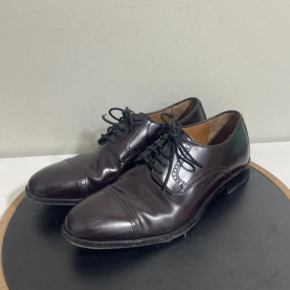 Johnston & Murphy Sheepskin Leather Oxford Dress Shoes‎ Men 8D Burgundy Cap Toe